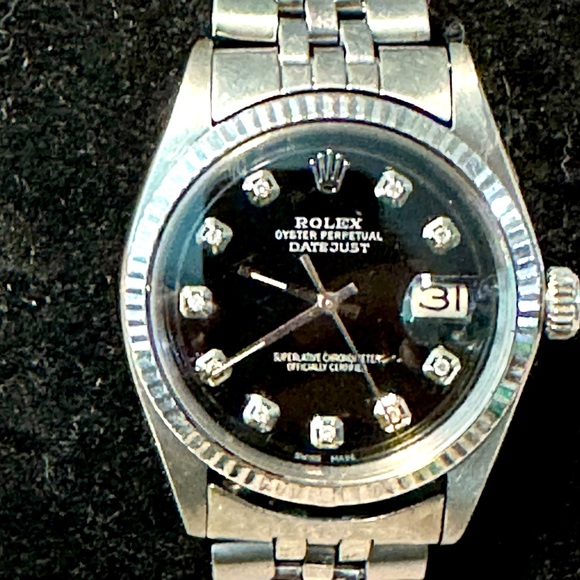 ROLEX MENS 36 mm DATEJUST WATCH STEEL BLACK DIAMOND DIAL FLUTED BEZEL - Picture 3 of 14